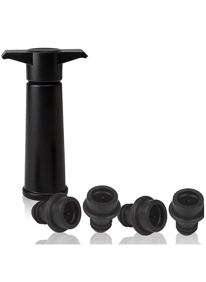 fantasize Saver Pump with Vacuum Bottle Stoppers Reusable Bottle Sealer Keeps Ideal Accessories Gift Black Pump and 4 Stoppers 