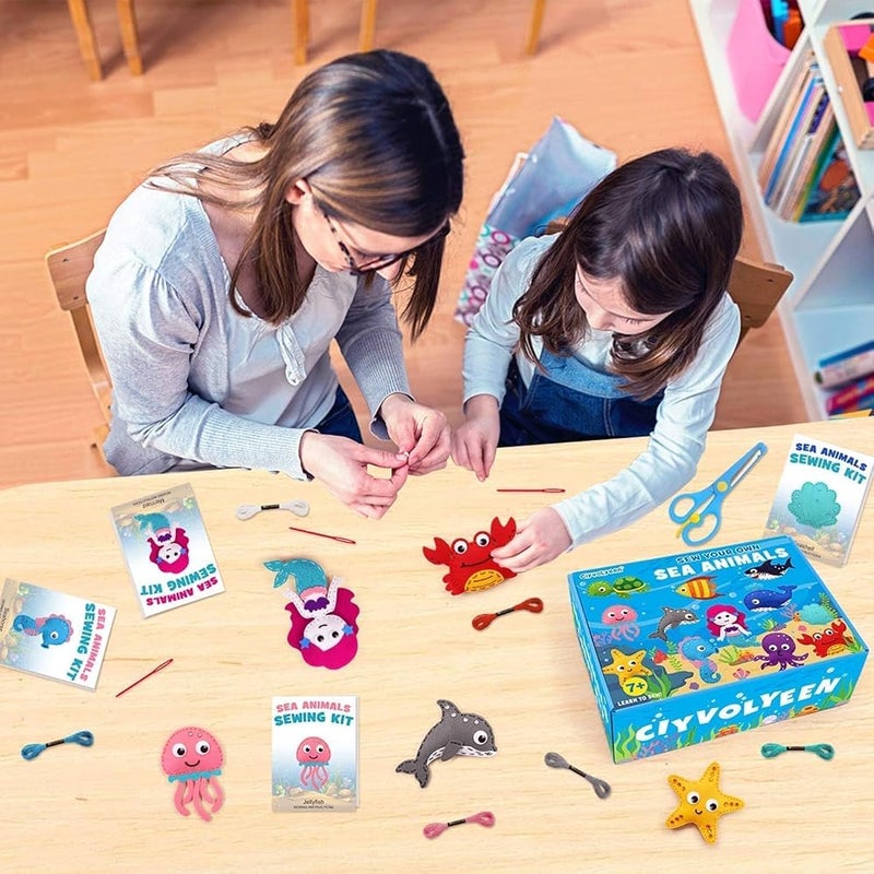 TERRIFI Felt Sewing Kit, Ocean Animals DIY Art Craft Felt Set Beginners Sewing Set for Boys and Girls Educational Gift, Fun and Educational Sea Animal Craft Set for Beginner - Image 2