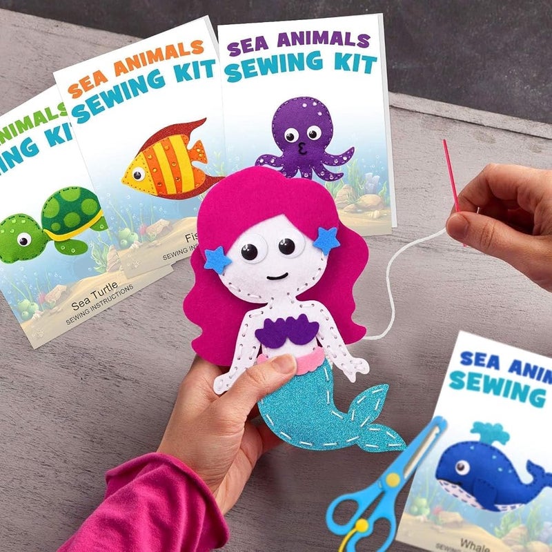 TERRIFI Felt Sewing Kit, Ocean Animals DIY Art Craft Felt Set Beginners Sewing Set for Boys and Girls Educational Gift, Fun and Educational Sea Animal Craft Set for Beginner - Image 4