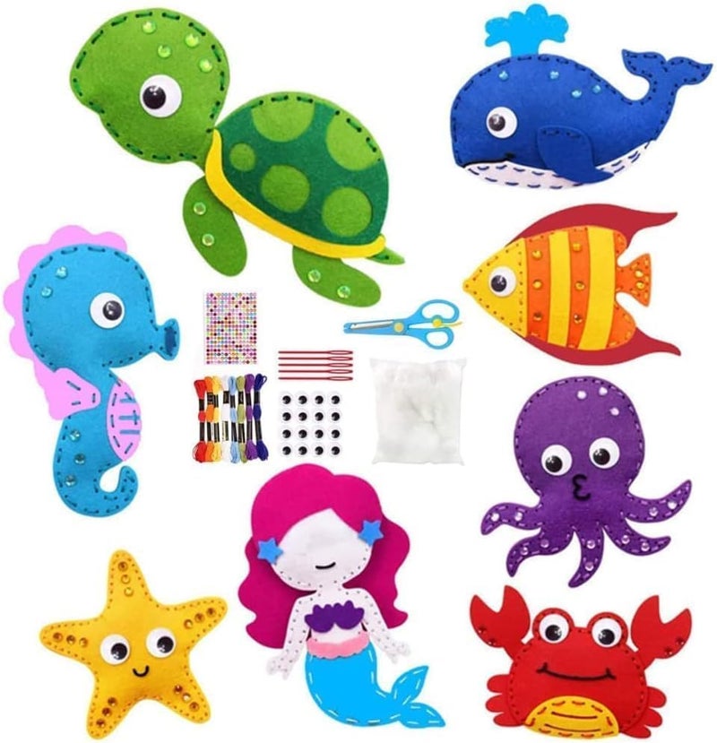 TERRIFI Felt Sewing Kit, Ocean Animals DIY Art Craft Felt Set Beginners Sewing Set for Boys and Girls Educational Gift, Fun and Educational Sea Animal Craft Set for Beginner - Image 1