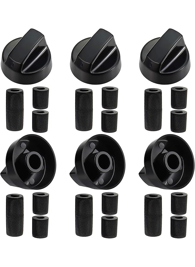 erorex 6 Pack Black Universal Control Knobs Replacement With 6 Long Adapters And 12 Short Adapters Suitable For Black Stoves Ranges And Ovens Abs Material Sturdy Practical Highly Compatible Multi Function - Image 1