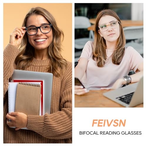 FEIVSN 3 Pack Bifocal Reading Glasses for Women Men Bi-focal Readers PC Frame Fixed Hinge Dual Focal Clear Top Eyewear, Black + Pretty Pink + Pea Color, +2.50 - Image 4