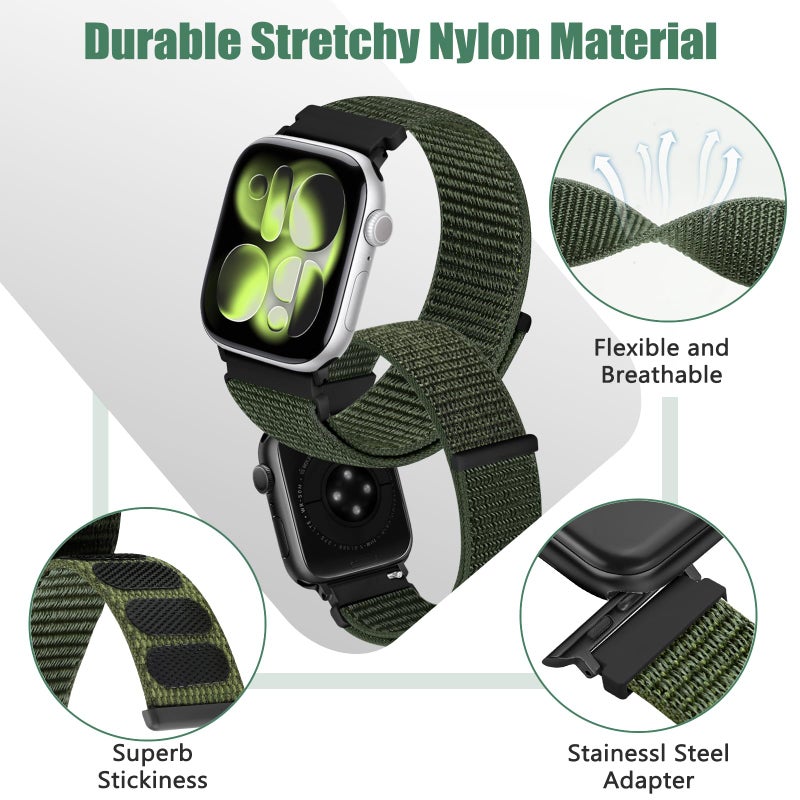 Bcuckood Nylon Sport Bands Compatible with Apple Watch Band 49mm 45mm 46mm 44mm 42mm 41mm 40mm 38mm Women Men, Adjustable Solo Loop Bands for iWatch Series 11 10 9 8 7 6 5 4 3 SE Ultra 2 1, 3 Pack - Image 3