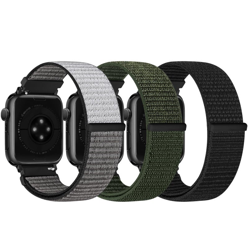 Bcuckood Nylon Sport Bands Compatible with Apple Watch Band 49mm 45mm 46mm 44mm 42mm 41mm 40mm 38mm Women Men, Adjustable Solo Loop Bands for iWatch Series 11 10 9 8 7 6 5 4 3 SE Ultra 2 1, 3 Pack - Image 2