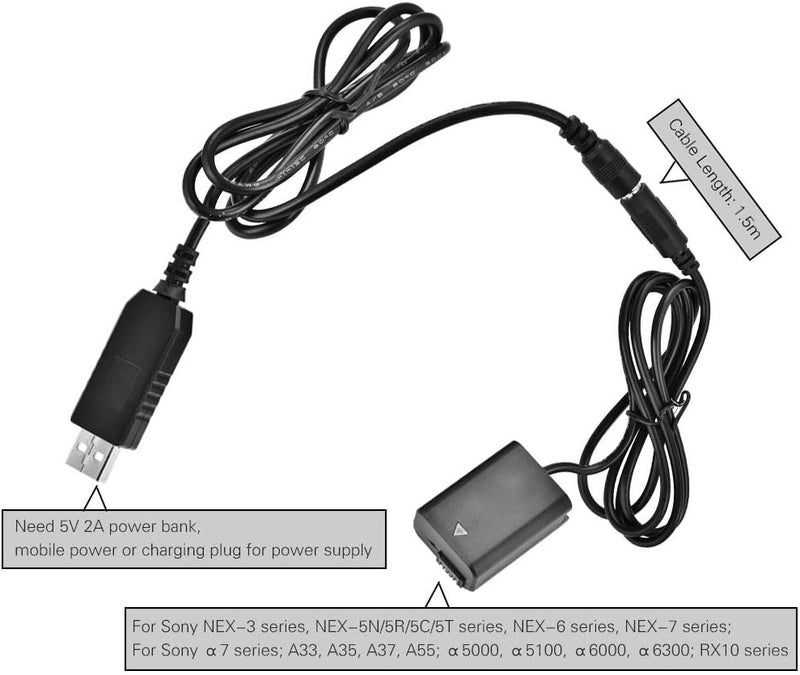 كلاراكو محول بطارية افتراضية USB A6300 A5000، محول بطارية وهمية NP FW50 لسلسلة NEX 3 و5 و6 و7، وسلسلة Alpha 7، وA33 وA35 وA37 وA55 - Image 4