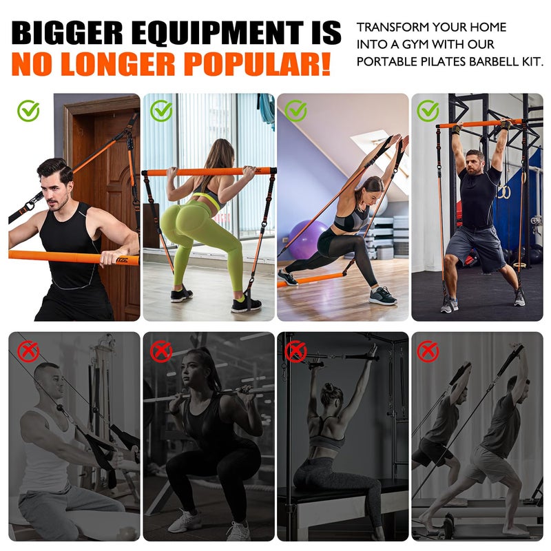 KUTIZE Pilates Bar Kit with Resistance Bands, Pilates Equipment, Multifunctional Resistance Bands with Bar for Women & Men, Home Gym Strength Training Equipment for Hip, Back, Arm, Full-Body Workouts - Image 5