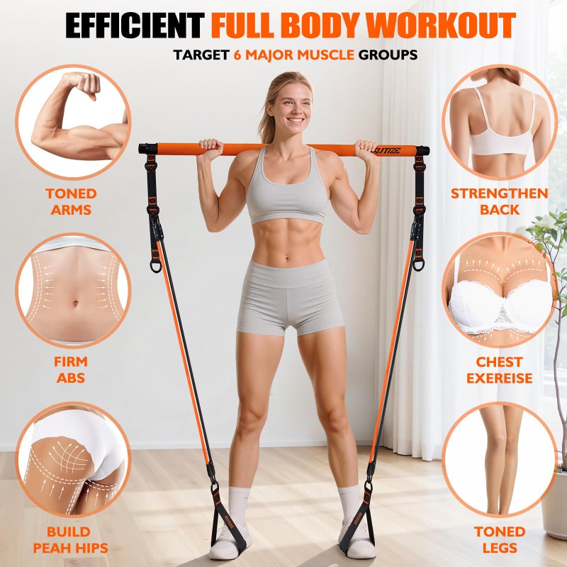 KUTIZE Pilates Bar Kit with Resistance Bands, Pilates Equipment, Multifunctional Resistance Bands with Bar for Women & Men, Home Gym Strength Training Equipment for Hip, Back, Arm, Full-Body Workouts - Image 2