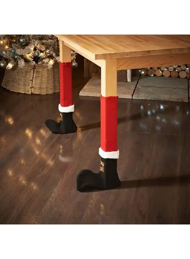Christmas Chair Leg Covers 4pcs Red White Santa Design Durable Polyester Furniture Protectors - Image 1