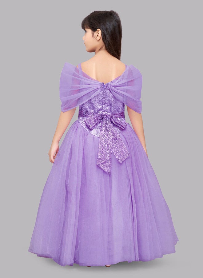 PinkChick Lavender Off-Shoulder Net Ball Gown for Girls - Image 5
