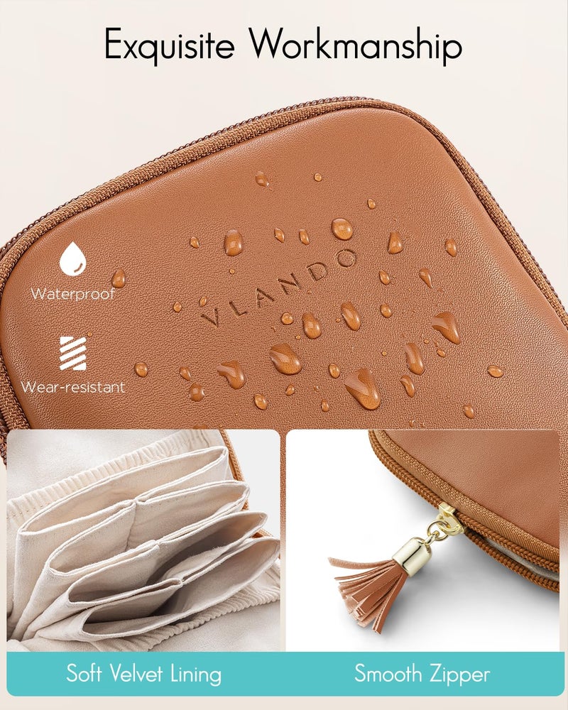 Vlando Small Travel Jewelry Case,Jewelry Pouch Bags with Zipper,Velvet Jewelry Organizer Storage Bag for Bracelet Rings Earring-Brown - Image 3