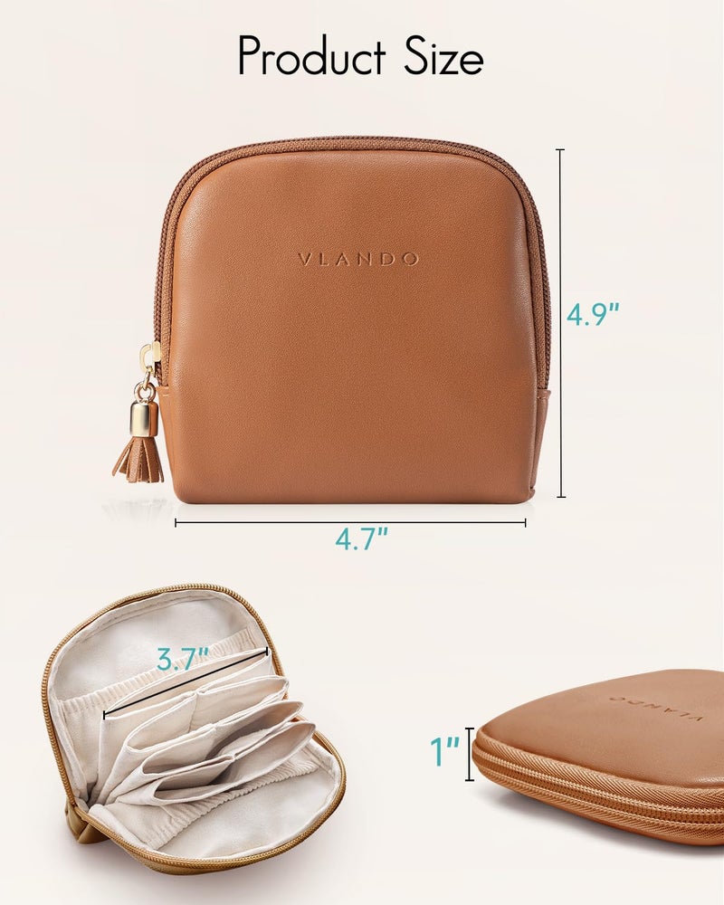 Vlando Small Travel Jewelry Case,Jewelry Pouch Bags with Zipper,Velvet Jewelry Organizer Storage Bag for Bracelet Rings Earring-Brown - Image 5