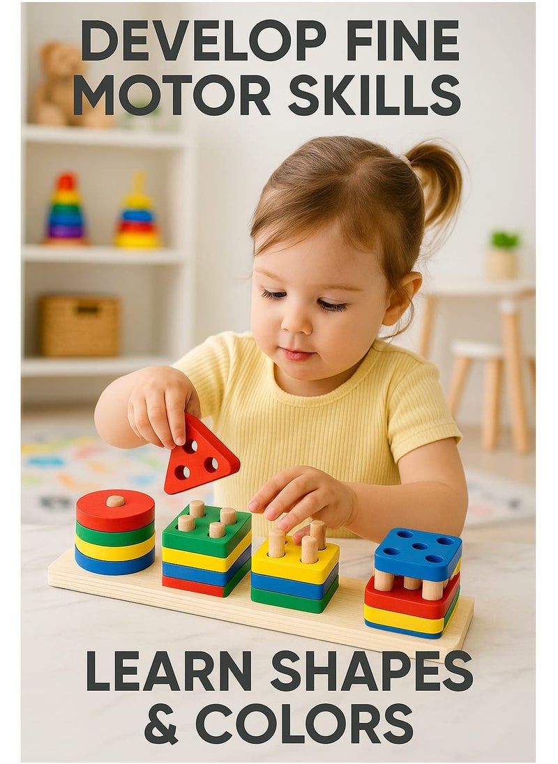 BKMax BKMax Montessori Wooden Toy for 1-3 years Girls Boys Toddlers, Sorting & Stacking Toys for Toddlers and Kids - Multicolour Shape Sorter for Toddlers, Educational Toy, Colour recognition, Puzzle Gift  - Image 3