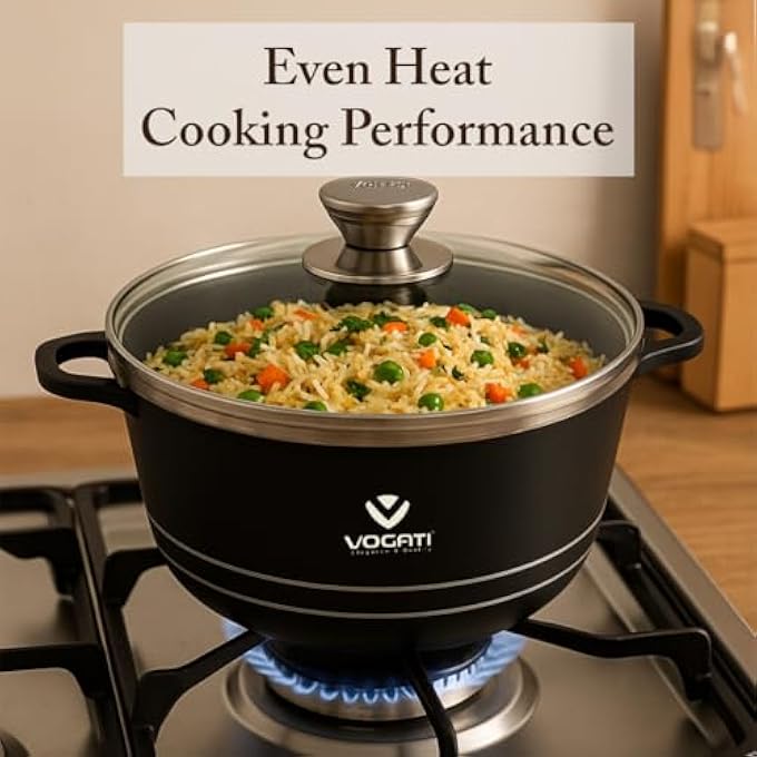 ريحني فوغاتي بطبقة من الجرانيت الأسود بحجم 36 سم مع غطاء قدر الطهي غير اللاصق، وعاء تقديم وعاء برياني متين بوزن 100 بيكو أرضية من الجرانيت الخالي من الجرانيت، دفء طعام للمنزل والمطبخ - Image 5