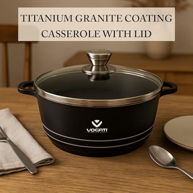 ريحني فوغاتي بطبقة من الجرانيت الأسود بحجم 36 سم مع غطاء قدر الطهي غير اللاصق، وعاء تقديم وعاء برياني متين بوزن 100 بيكو أرضية من الجرانيت الخالي من الجرانيت، دفء طعام للمنزل والمطبخ - Image 3