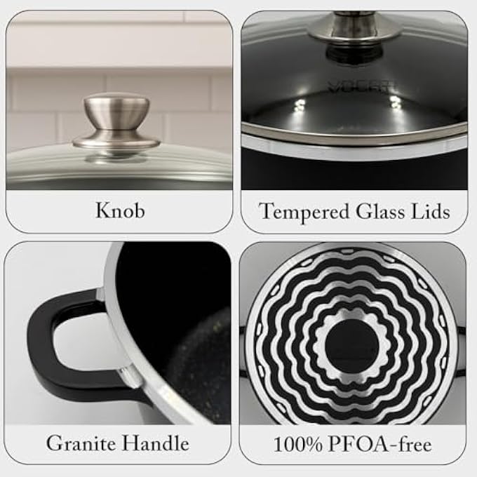 ريحني فوغاتي بطبقة من الجرانيت الأسود بحجم 36 سم مع غطاء قدر الطهي غير اللاصق، وعاء تقديم وعاء برياني متين بوزن 100 بيكو أرضية من الجرانيت الخالي من الجرانيت، دفء طعام للمنزل والمطبخ - Image 4