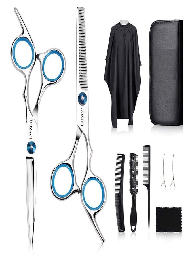 LAYZOO Hair Cutting Scissors Shears Kits, 10 Pcs Professional Hairdressing Scissors Set, Stainless Steel Hairdressing Shears Set Professional Thinning Scissors for Barber/Salon/Home/Men/Women/Kids/Adults - Image 1