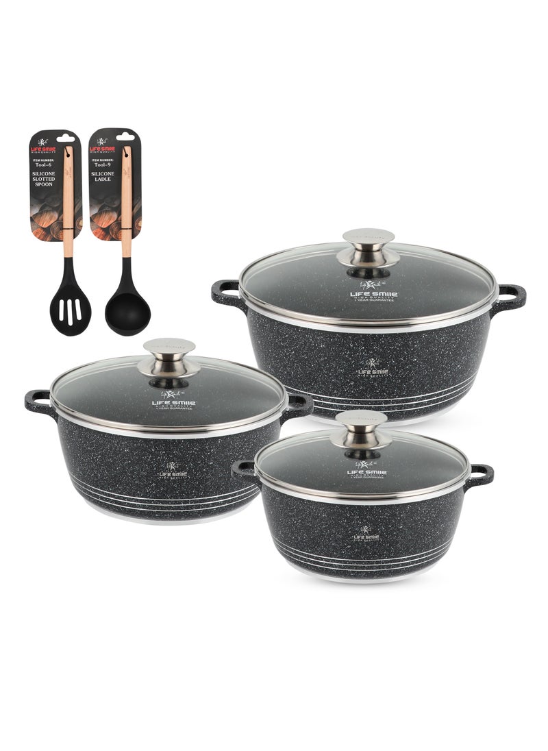 Life Smile Cookware Set 8 pieces - Pots set Induction Bottom, Granite Non Stick Coating 100% PFOA FREE, Die Cast Cooking Set include Casseroles And Kitchen Utensils  - Image 1