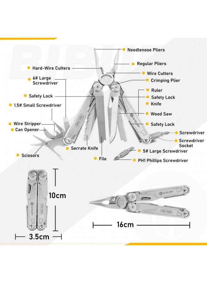 BIBURY Fathers Day Gift, BIBURY Multitool, 19-in-1 Stainless Steel Multi Tool with Fold-able Pliers, Screwdriver Sleeve, Scissors, Nylon Pouch, Muti-tool for Camping Survival Hiking Hunting Repairing  - Image 2
