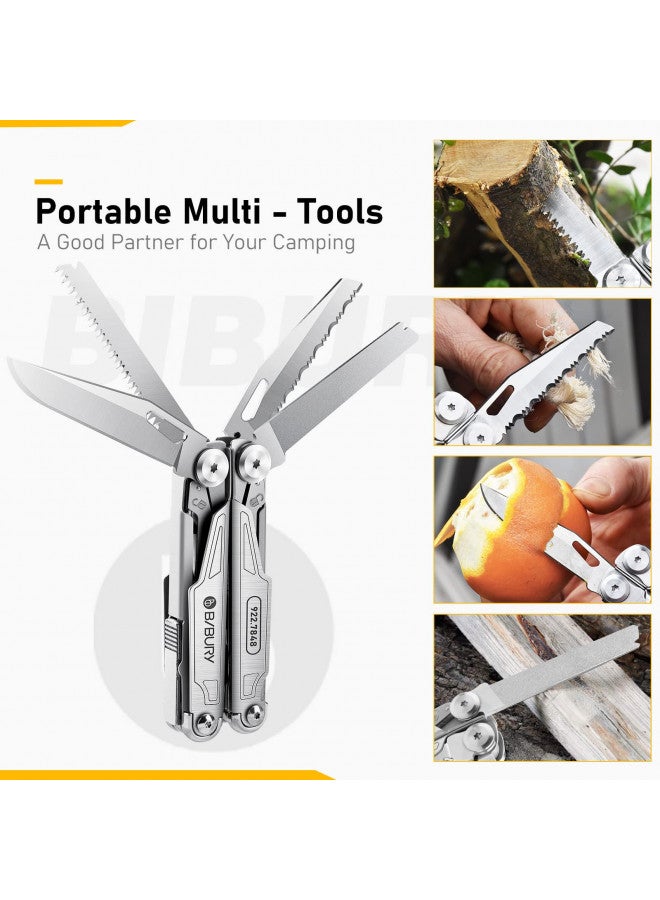 BIBURY Fathers Day Gift, BIBURY Multitool, 19-in-1 Stainless Steel Multi Tool with Fold-able Pliers, Screwdriver Sleeve, Scissors, Nylon Pouch, Muti-tool for Camping Survival Hiking Hunting Repairing  - Image 4
