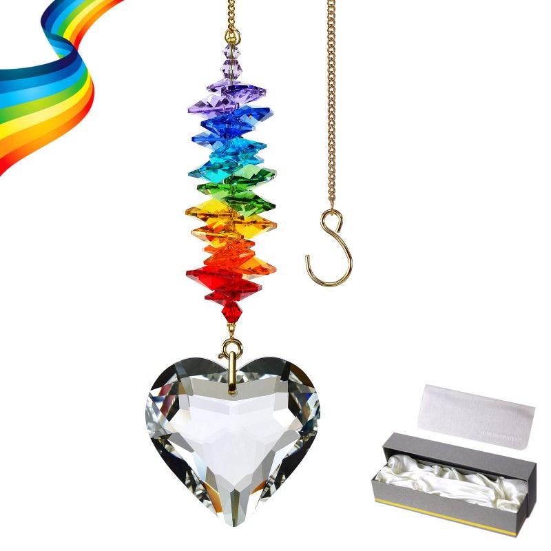 GOLDENHAITAI GOLDENHAITAI 45mm Clear Heart Crystal Suncatcher Handmade Rainbow Maker Prism Outdoor Indoor Hanging Window Decorations Gifts for Grandma Mom and Children Clear Heart 
