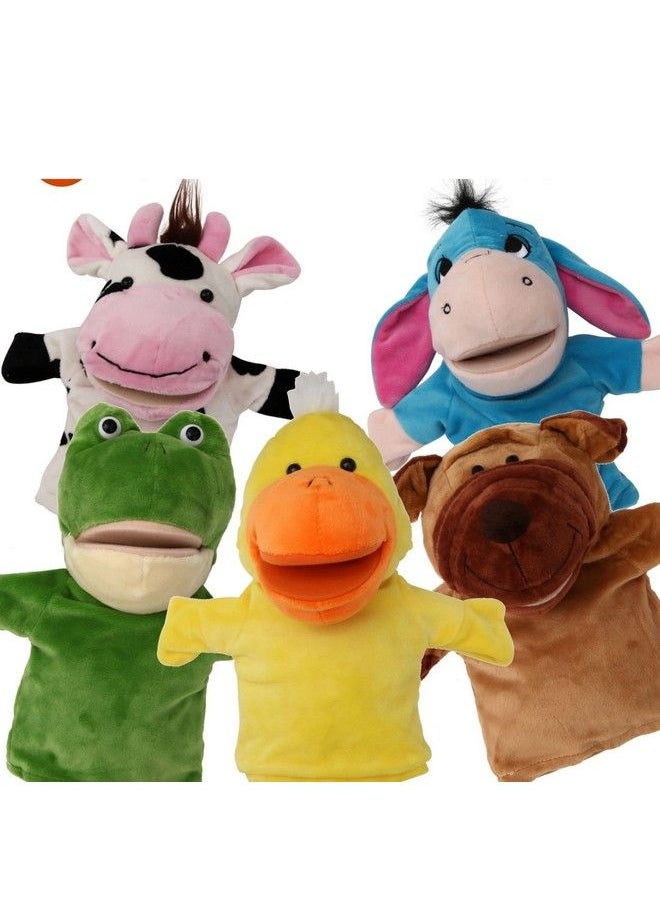 BETTERLINE - 5Piece Set Animal Hand Puppets With Open Movable Mouth/Zoo Safari Farm Jungle/Cow Duck Brown Dog Frog And Donkey - Image 1