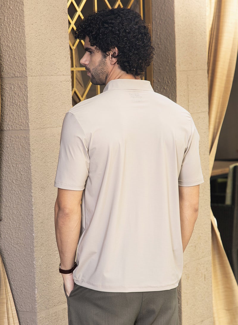 Campus Sutra Men's Sand Beige Seamless Waffle Polo T-Shirt - Image 5