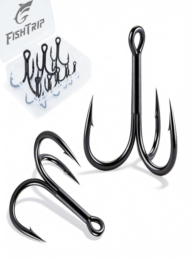 FishTrip Treble Fishing Hooks 4X Strong,10pcs/Pack Black Triple Hooks High Carbon Steel,Replacement Hooks on Hard Lures for Freshwater Saltwater Size 12 - Image 1