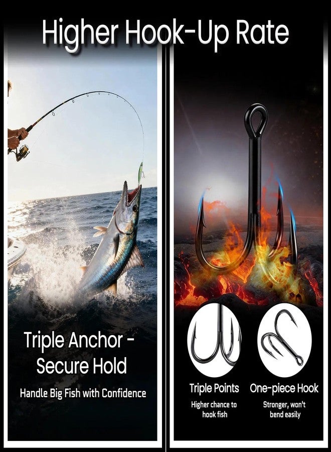 FishTrip Treble Fishing Hooks 4X Strong,10pcs/Pack Black Triple Hooks High Carbon Steel,Replacement Hooks on Hard Lures for Freshwater Saltwater Size 12 - Image 2