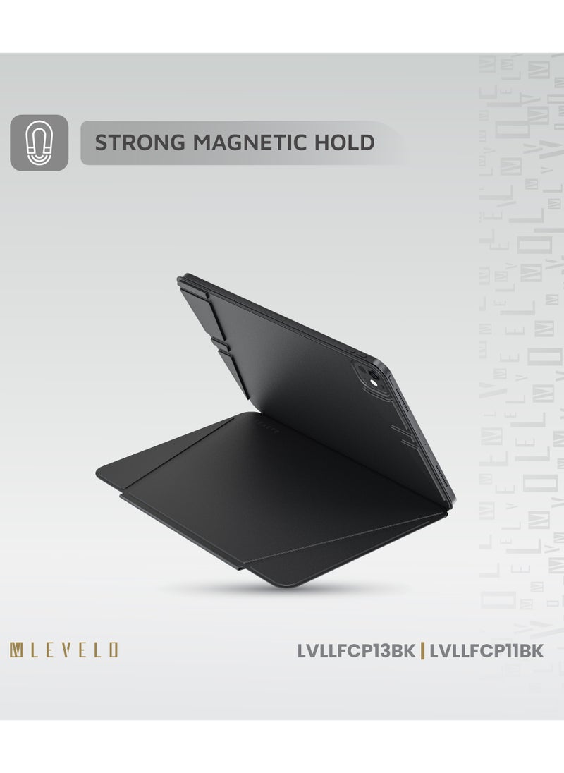 LEVELO - Luxora Folio Case for iPad Pro 11" 2024 / Strong Magnetic Hold / Multi-Fold Design / Adjustable Height - Black - Image 1