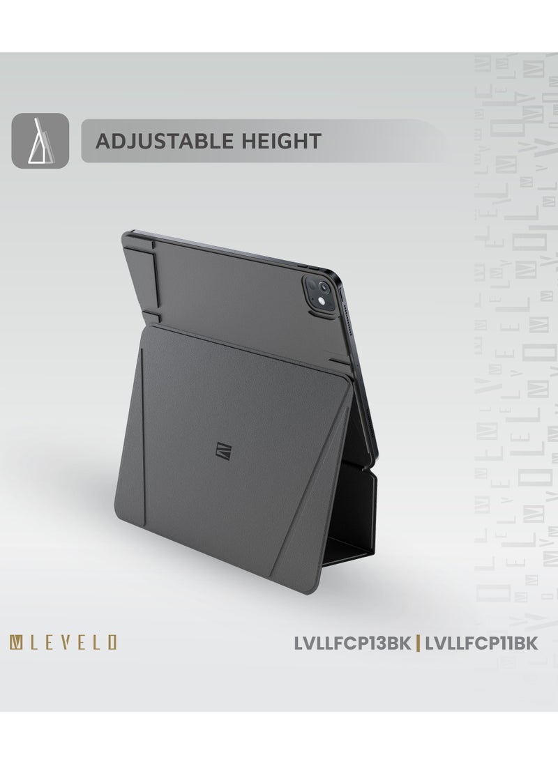 LEVELO - Luxora Folio Case for iPad Pro 11" 2024 / Strong Magnetic Hold / Multi-Fold Design / Adjustable Height - Black - Image 1