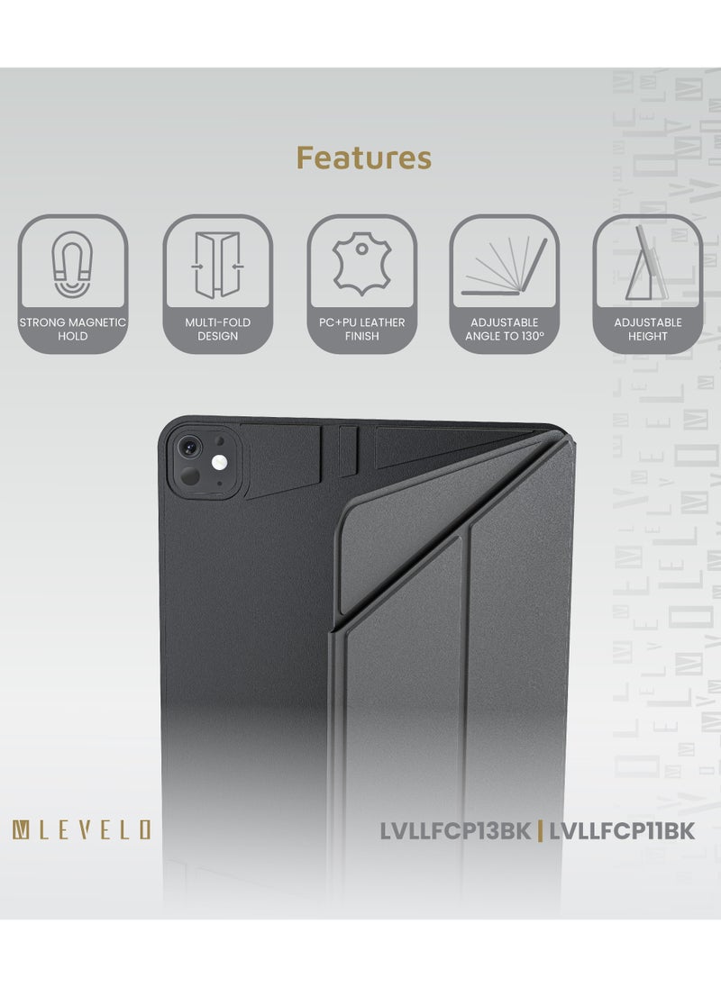 LEVELO - Luxora Folio Case for iPad Pro 11" 2024 / Strong Magnetic Hold / Multi-Fold Design / Adjustable Height - Black - Image 1