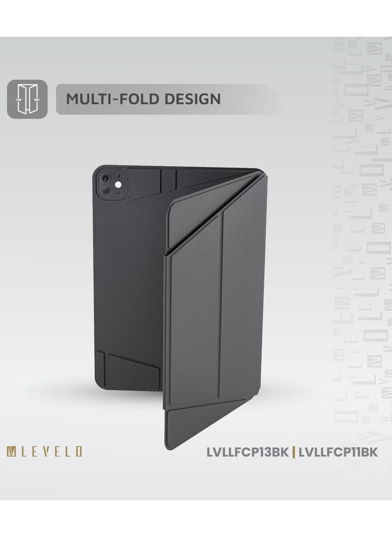 LEVELO - Luxora Folio Case for iPad Pro 11" 2024 / Strong Magnetic Hold / Multi-Fold Design / Adjustable Height - Black - Image 1