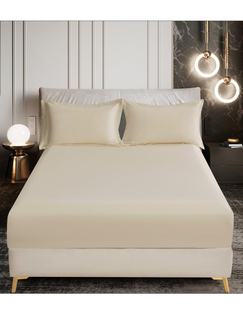 Donetella Bedding Fitted Sheet - Fits 120x200 Cm Bed For Twin Bed 2 Pcs (1 Fitted Sheet and 1 Pillowcase) - 30 Cm Deep Pocket - Solid Bed Sheet  - Image 1
