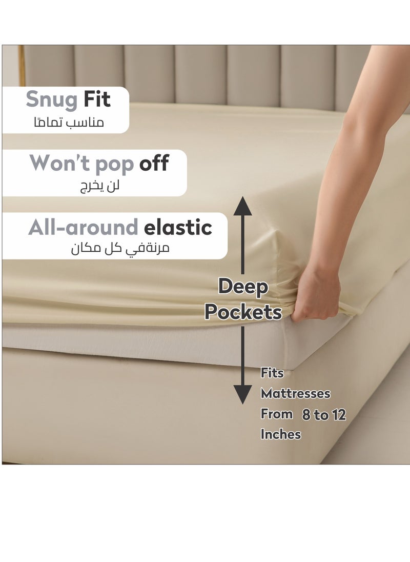 Donetella Bedding Fitted Sheet - Fits 120x200 Cm Bed For Twin Bed 2 Pcs (1 Fitted Sheet and 1 Pillowcase) - 30 Cm Deep Pocket - Solid Bed Sheet  - Image 2