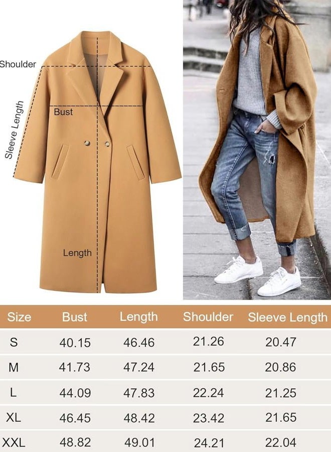 LNKQA Women's Winter Pea Coat Notch Lapel Single Breasted Oversized Long Casual Wool Blend Overcoat, Khaki, S - Image 5