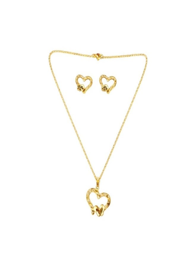 ACCESSHER Women's & Girls Gold-Tone Latest Stylish Double Heart Locket Necklace Set Trendy Neckchain with Stud Earrings Love Gifts For Valentine's & Anniversary - Image 1