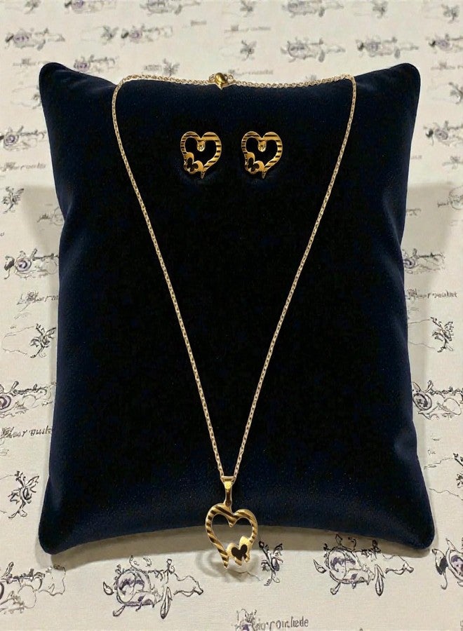ACCESSHER Women's & Girls Gold-Tone Latest Stylish Double Heart Locket Necklace Set Trendy Neckchain with Stud Earrings Love Gifts For Valentine's & Anniversary - Image 3