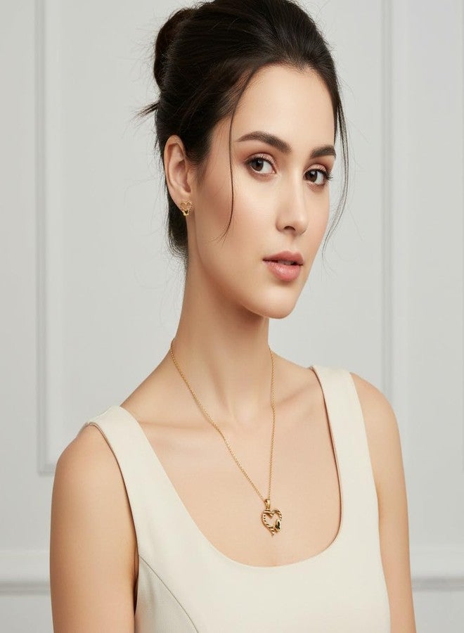 ACCESSHER Women's & Girls Gold-Tone Latest Stylish Double Heart Locket Necklace Set Trendy Neckchain with Stud Earrings Love Gifts For Valentine's & Anniversary - Image 4