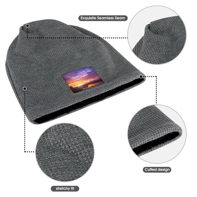 Soft Warm Winter Knit Hat Unisex Sunset Pattern Beanie Skull Cap Cuffed - Image 4