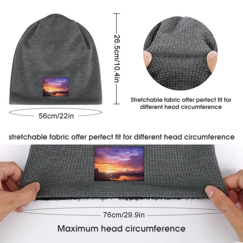 Soft Warm Winter Knit Hat Unisex Sunset Pattern Beanie Skull Cap Cuffed - Image 3