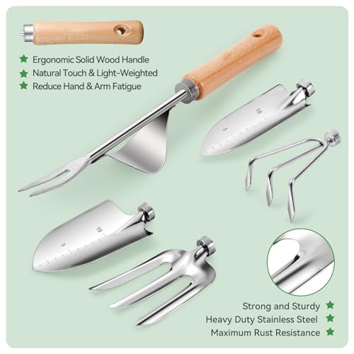 Grenebo Garden Tools 9-Piece Heavy Duty Gardening Hand Tools with Fashion and Durable Garden Tools Organizer Handbag, Rust-Proof Garden Tools Set, Ideal Gardening Gifts for Women (Black Red) - Image 4