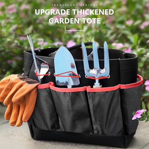 Grenebo Garden Tools 9-Piece Heavy Duty Gardening Hand Tools with Fashion and Durable Garden Tools Organizer Handbag, Rust-Proof Garden Tools Set, Ideal Gardening Gifts for Women (Black Red) - Image 2