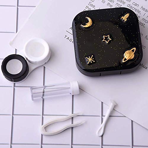 ofone Contact Lens Case, Cute Stars Moon Contact Holder Cases Kit with Lenses Remover Tool Tweezers Mirror Solution Bottle Portable Contacts Container Storage Box for Women (Black) - Image 4