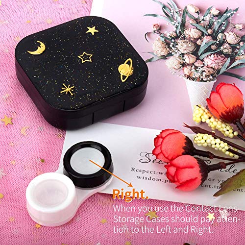 ofone Contact Lens Case, Cute Stars Moon Contact Holder Cases Kit with Lenses Remover Tool Tweezers Mirror Solution Bottle Portable Contacts Container Storage Box for Women (Black) - Image 3