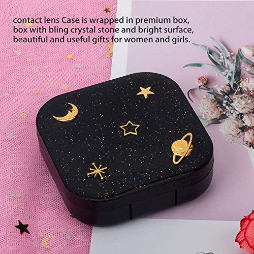 ofone Contact Lens Case, Cute Stars Moon Contact Holder Cases Kit with Lenses Remover Tool Tweezers Mirror Solution Bottle Portable Contacts Container Storage Box for Women (Black) - Image 5