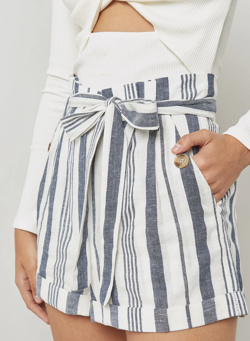 TOPSHOP Striped Paper Bag Shorts