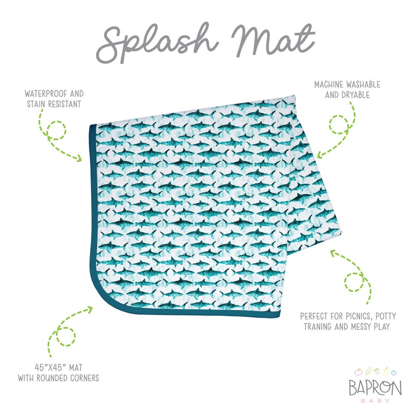 BapronBaby Shark Attack Splash Mat - Waterproof Catch-All for Under High Chairs, Floors, Tables, Playtime or Arts & Crafts - Machine Washable - 45" x 45â€ - Image 2