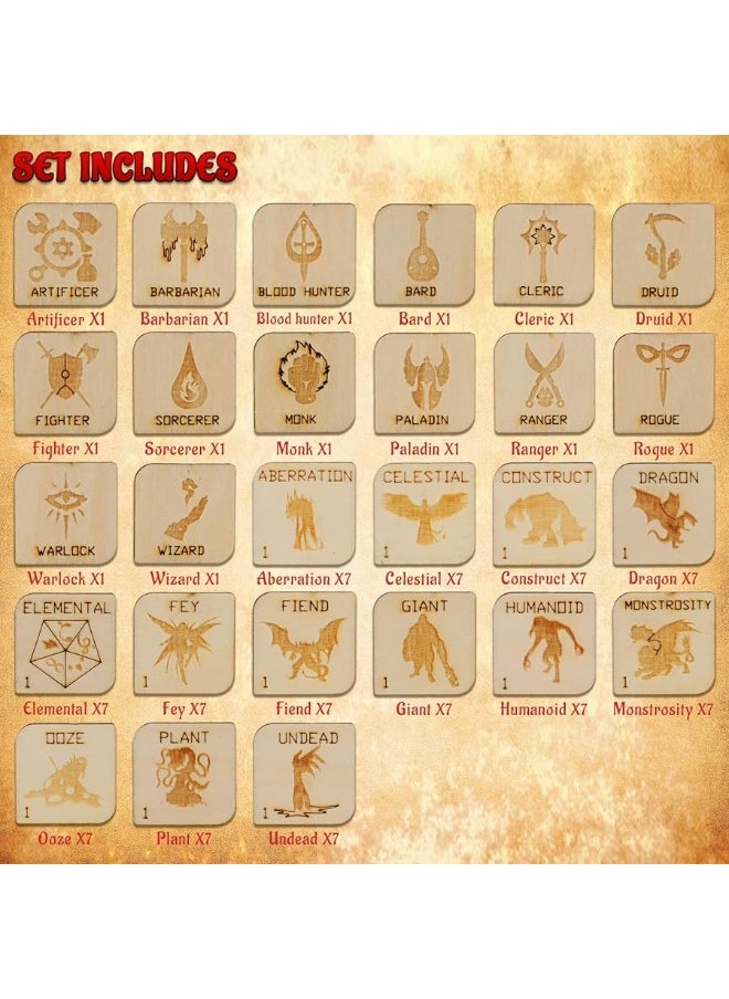 CZYY - DD Tabletop Game Tokens Fantasy RPG Hero and Monster Token Set of 112 Pieces Perfect for Dungeons  Dragons and Pathfinder Wooden - Image 1