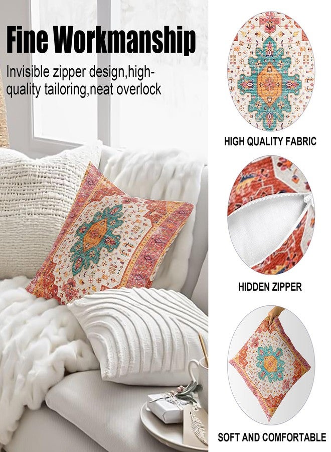 ZSYTZL أغطية وسائد ZSYTZL بنمط بوهيمي، مقاس 18×18 بوصة، طقم من قطعتين، أغطية وسائد ناعمة بنمط طباعة سجاد بوهيمي، غطاء وسادة مربع مزخرف لغرفة المعيشة أو الأريكة أو السرير - برتقالي محمر - Image 4