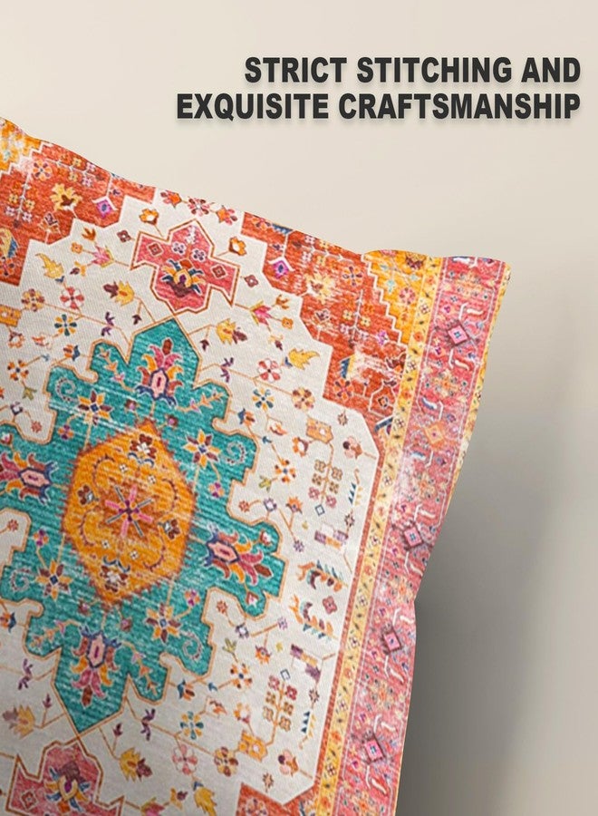ZSYTZL أغطية وسائد ZSYTZL بنمط بوهيمي، مقاس 18×18 بوصة، طقم من قطعتين، أغطية وسائد ناعمة بنمط طباعة سجاد بوهيمي، غطاء وسادة مربع مزخرف لغرفة المعيشة أو الأريكة أو السرير - برتقالي محمر - Image 5
